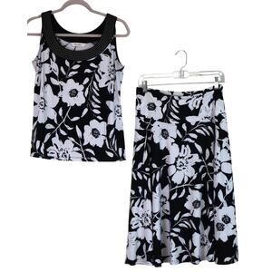 Tanjay Petites Black and White Skirt Set 2 Piece Tank Midi Floral Womens 10P